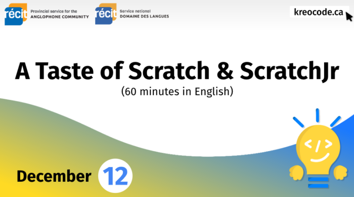 Image presenting the title of a workshop: A Taste of Scratch and Scratch Jr.